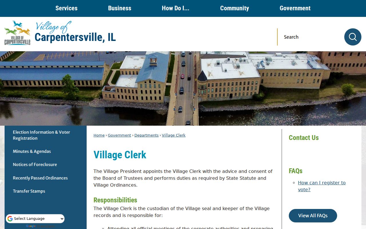 Carpentersville residents directory Village Clerk records