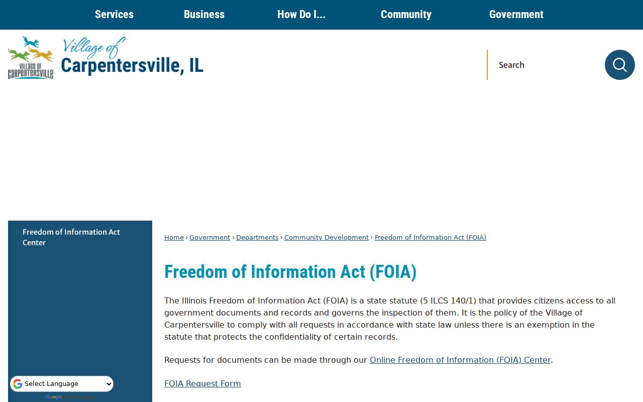 Village of Carpentersville FOIA options for address-keyed block records