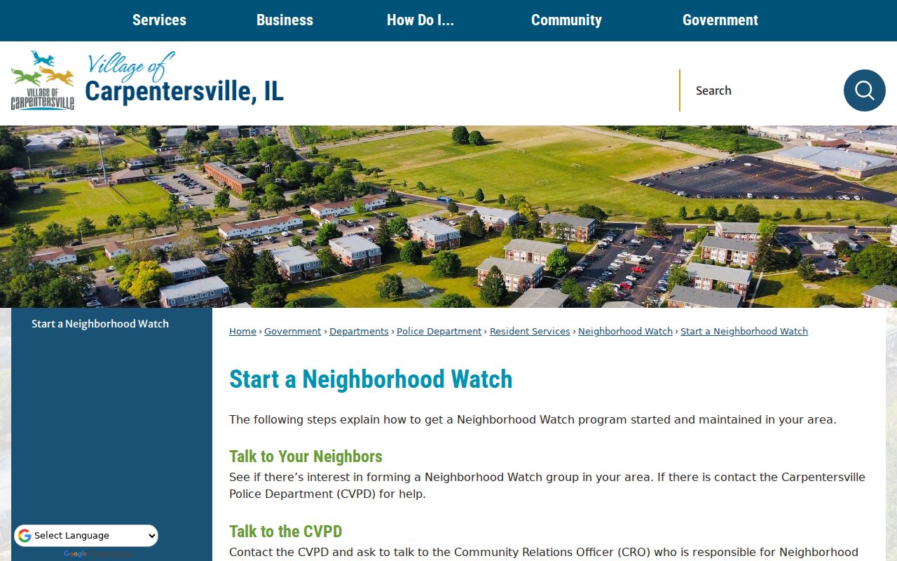 Village of Carpentersville Neighborhood Watch program information