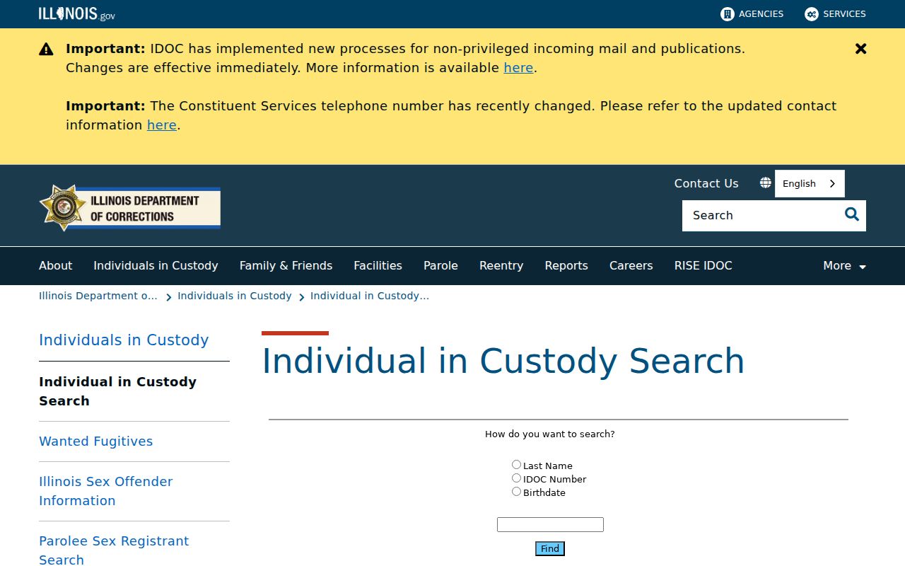 Carpentersville resident lookup using the Illinois DOC inmate search