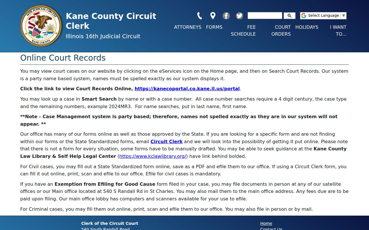 Carpentersville resident lookup using Kane County online court record instructions