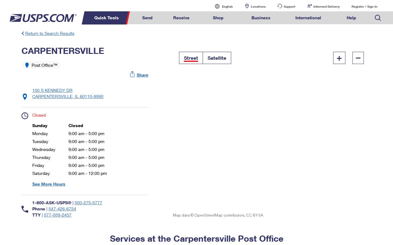 Carpentersville ZIP code directory with USPS Post Office details